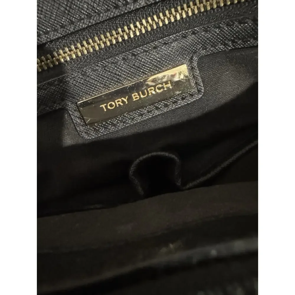 Tory Burch Black Saffiano Leather Robinson Tote Satchel Purse Bag